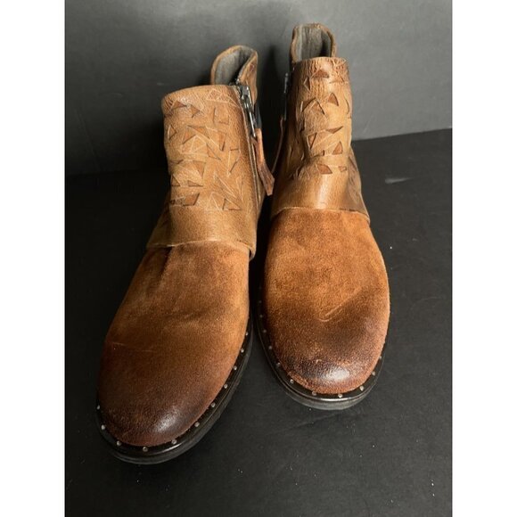 Miz Mooz Mizmooz Erie Brandy Brown Leather Buckle Ankle Boots Size 37 6.5 NEW - Picture 5 of 9